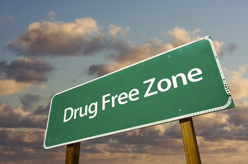 A road sign that says Drug Free Zone