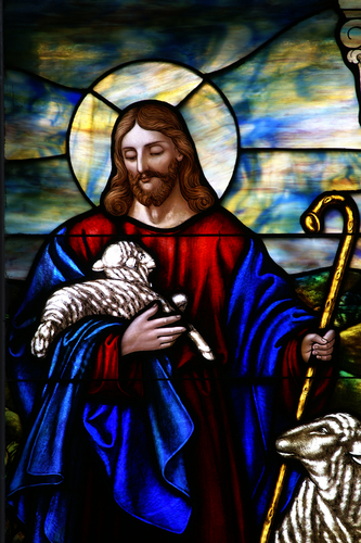 Stain Glass Jesus Holding a lamb