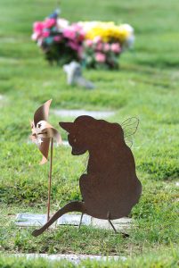 Cat memorial marker in a pet cemetery.
