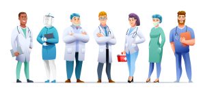 A row of Health Care Case Management cartoon characters