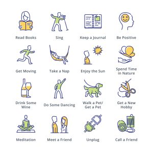 A Holistic Wellness Infograph detailing various activities to help you relax. (meditation, Singing, Dancing, etc.