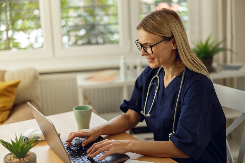 Nurse working remotely at home
