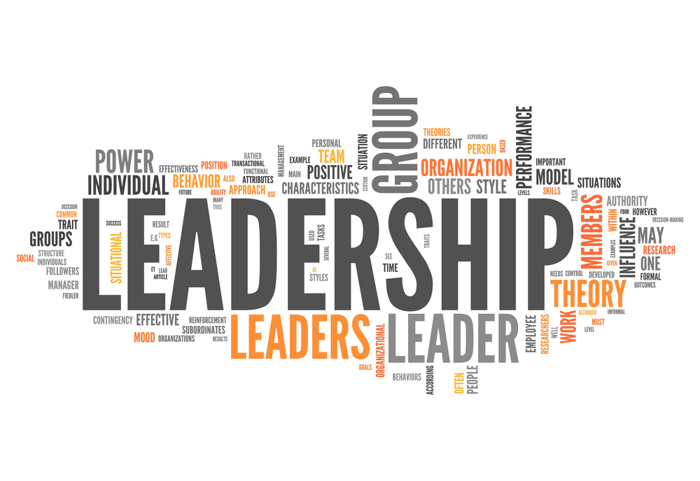 Collage of words surrounding leadership