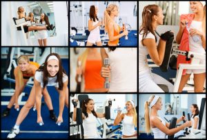 A photo collage of various exercises and health and wellness practices.