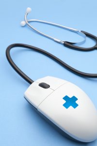 A computer mouse designed to look like a stethoscope.