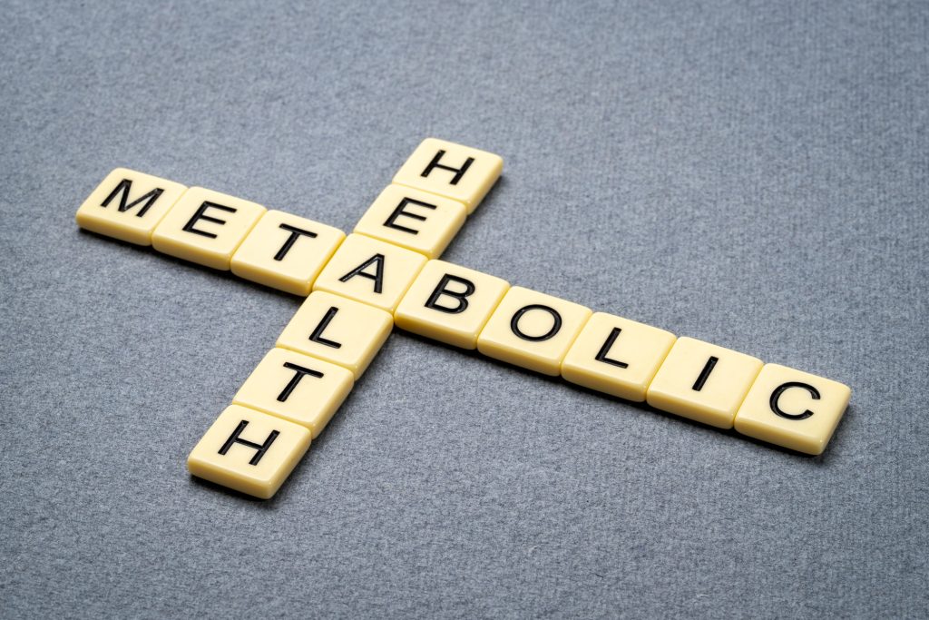 Metabolic health - crossword in ivory tiles against gray textured paper